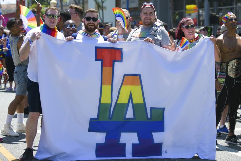 WEST HOLLYWOOD, CALIFORNIA - JUNE 07: LA Dodgers Pride at LA Pride 2019 on June 07, 2019.