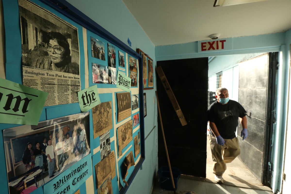 A wall of clips that memorializes the center's President Connie Calderon at the Wilmington Teen Center in Wilmington