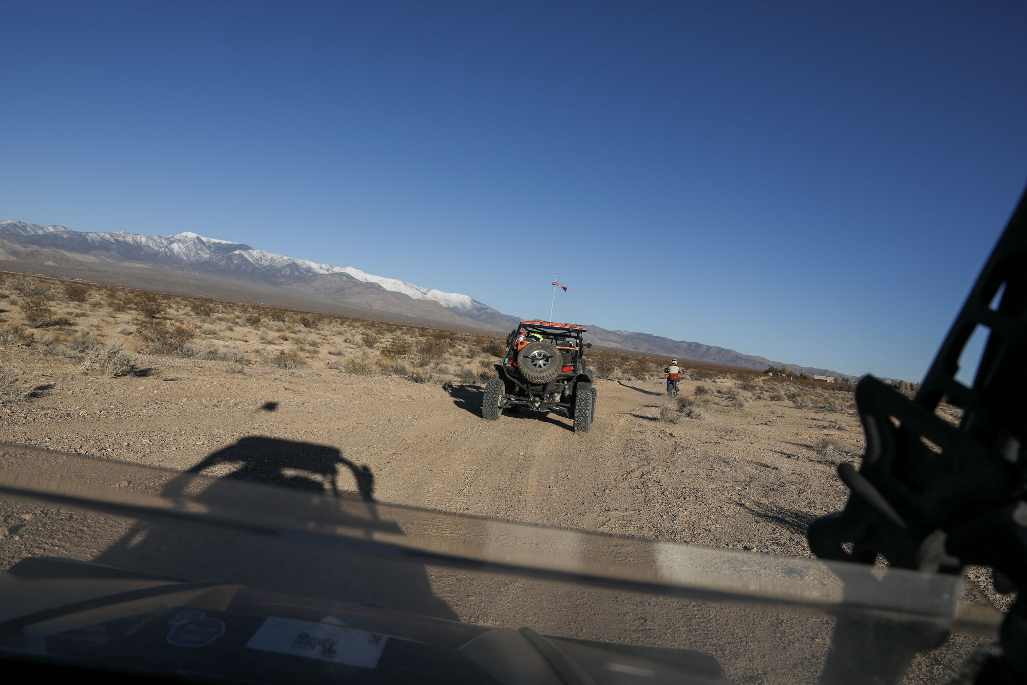 The view from an off-road vehicle outside Pahrump, Nev.