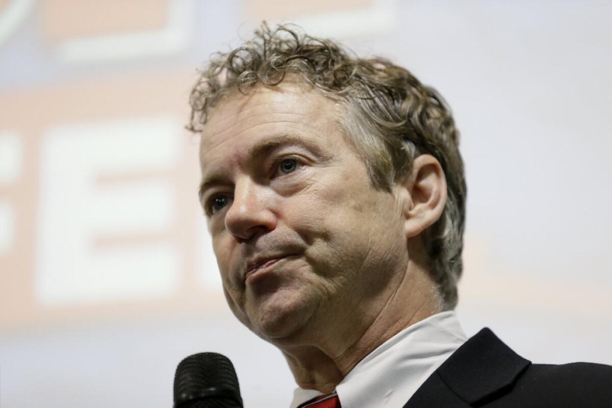 Sen. Rand Paul (R-Ky.) speaks during a rally hosted by Liberty Iowa on Feb. 6 in Des Moines.