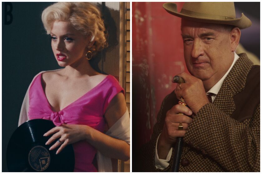 Ana de Armas as Marilyn Monroe and Tom Hanks in "Elvis."