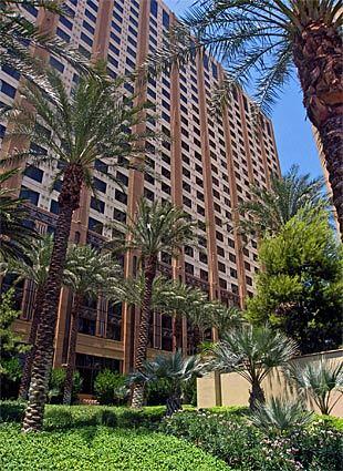 The Hilton Grand Vacation Club, a timeshare at the Strips north end, has two large swimming pools, a fitness room and a spa.