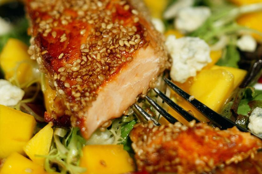 The sesame seeds give the salmon a delicious nutty crunch on the outside and a tender moist interior. Recipe: Sesame-crusted salmon
