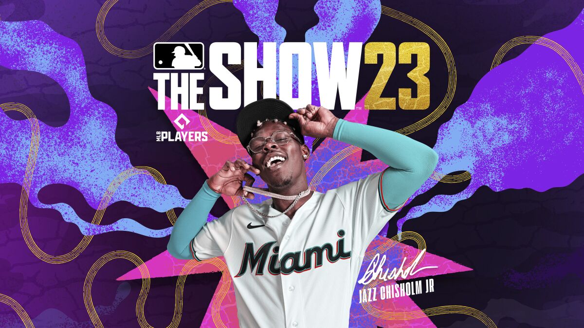 Imagen de Sony Interactive Entertainment con la portada del videojuego de Sony MLB the Show 2023 con la joven estrella de los Marlins de Miami Jazz Chisholm Jr. (Sony Interactive Entertainment via AP)