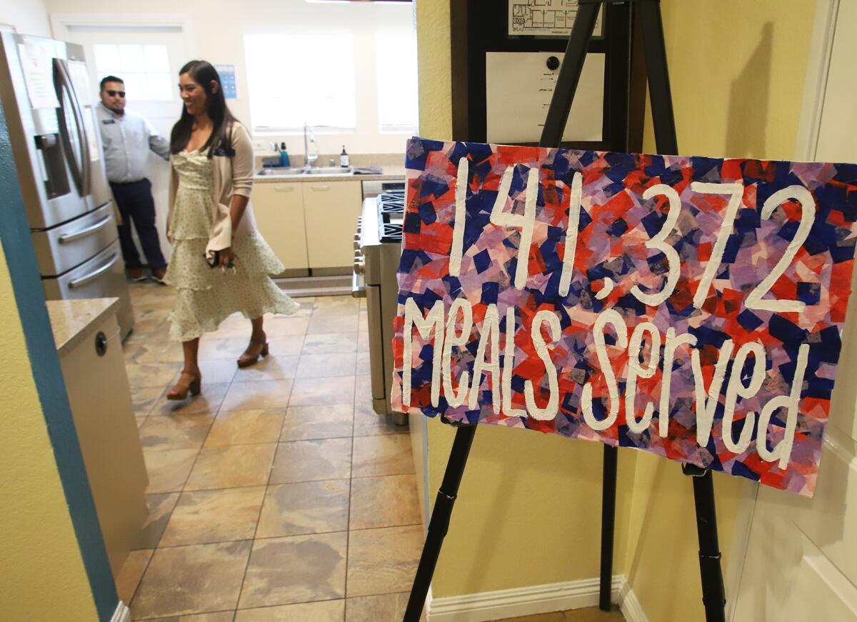 The kitchen with 141,372 meals served is pictured during a tour of the Waymakers Huntington Beach Youth Shelter on Thursday.