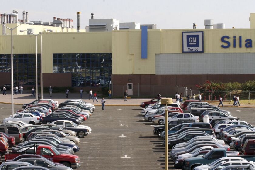 The main entrance to the General Motors assembly plant in Silao, Mexico.