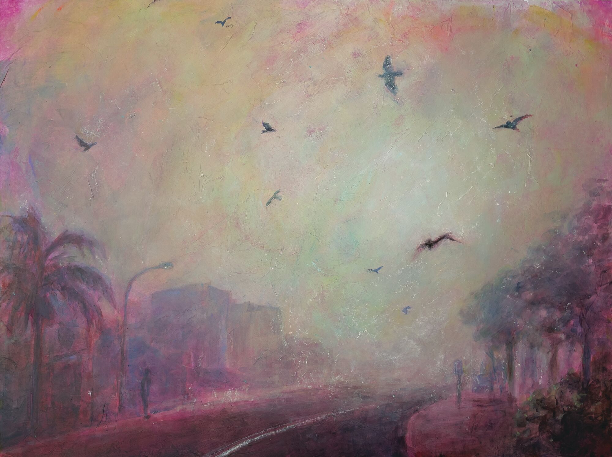 Illustration of fog-shrouded hills above Calabasas.