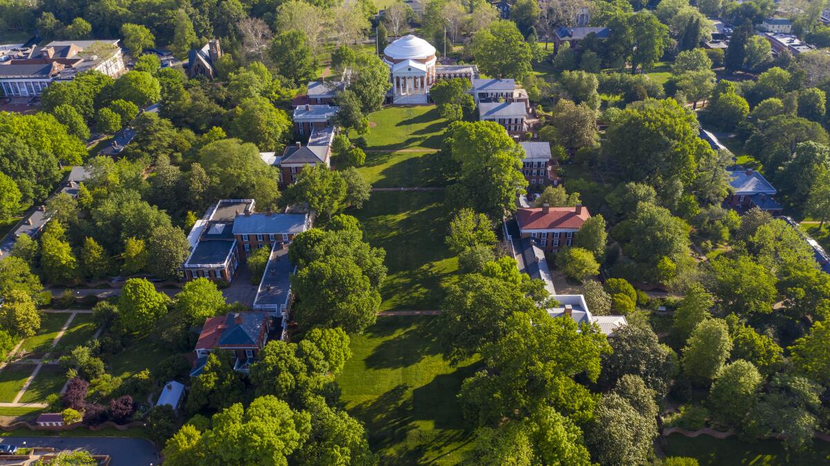 The University of Virginia campus features serpentine walls, which were originally meant to keep slaves from public view. 