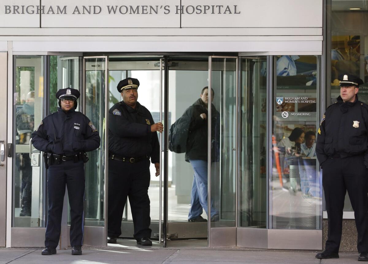 Police outside Brigham and Women's Hospital in Boston.
