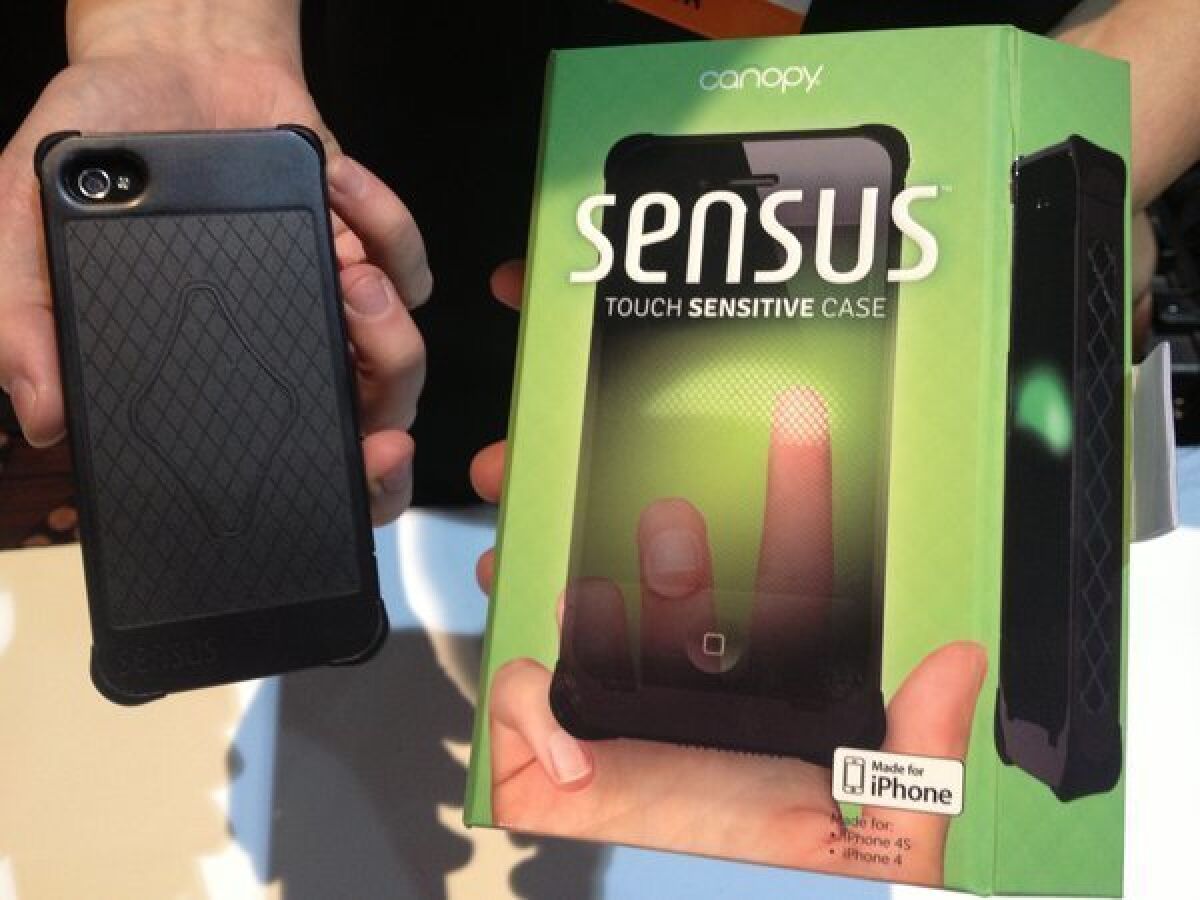 The Sensus touch-sensitive case extends the iPhone's touch-screen function to the back and sides of the smartphone.