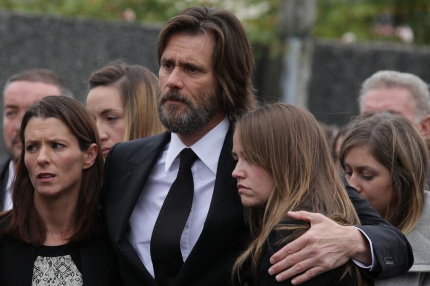 Jim Carrey at the October 2015 funeral of Cathriona White in Cappawhite, Tipperary, Ireland.