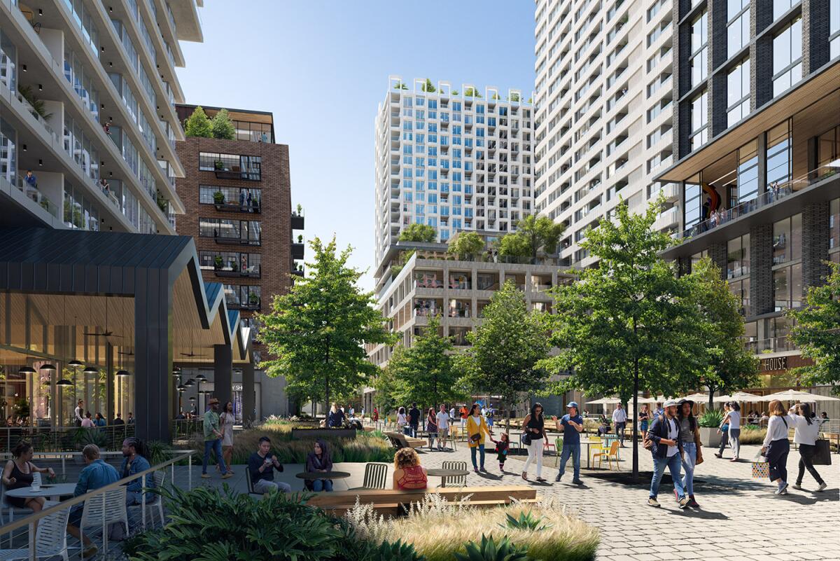 A rendering of the Fourth & Central courtyard.