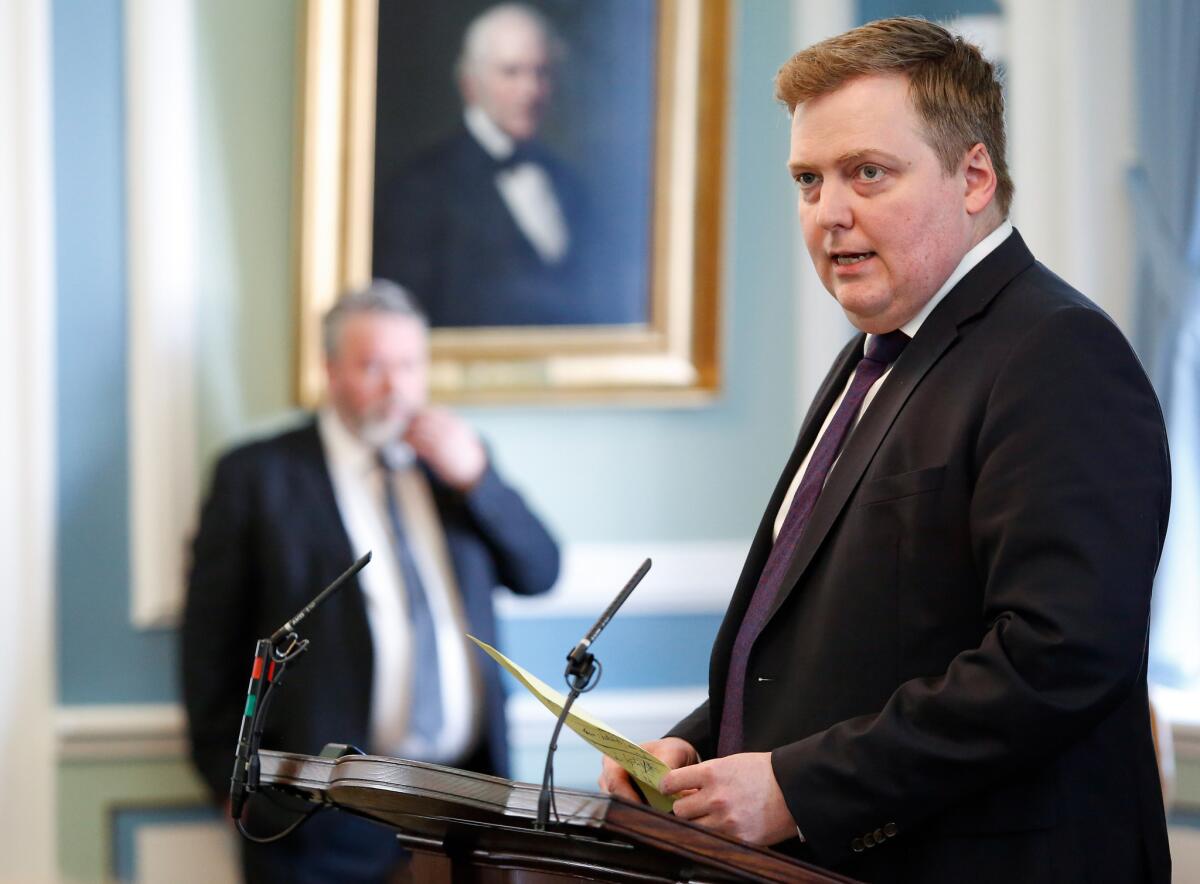 Icelandic Prime Minister Sigmundur David Gunnlaugsson speaks during a parliamentary session in Reykjavik on Monday. He resigned the next day.