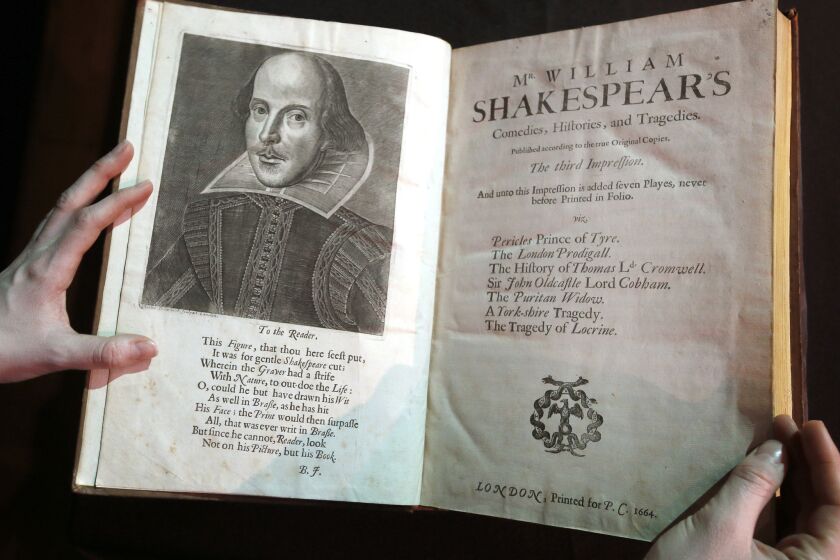 A portrait of William Shakespeare as seen in the Third Folio, in London on March 16.
