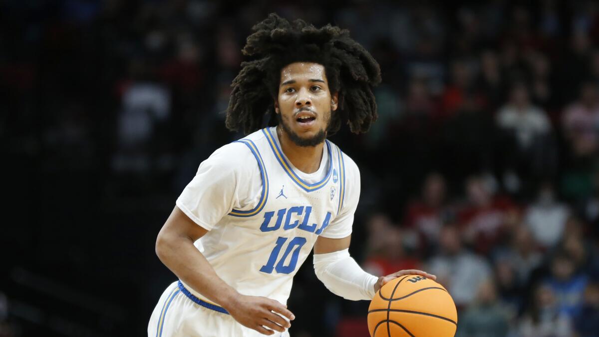 UCLA guard Tyger Campbell in action against Akron during a first-round NCAA tournament game.