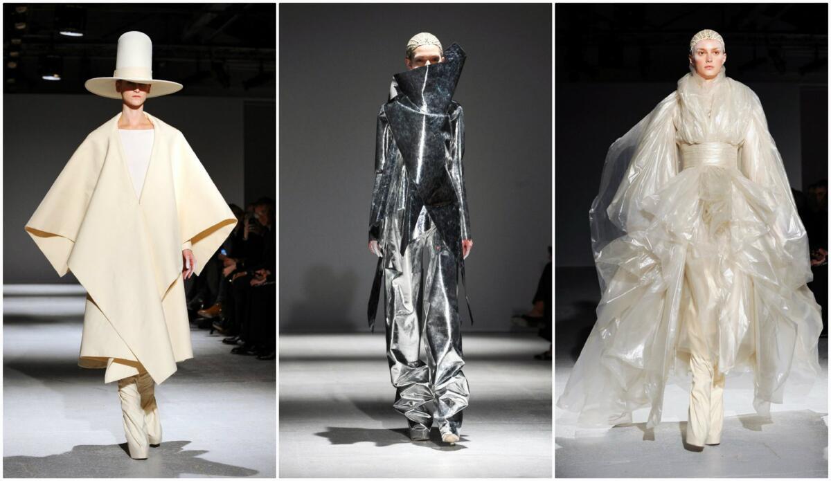 Looks from the Gareth Pugh fall and winter 2014 runway collection presented during Paris Fashion Week.