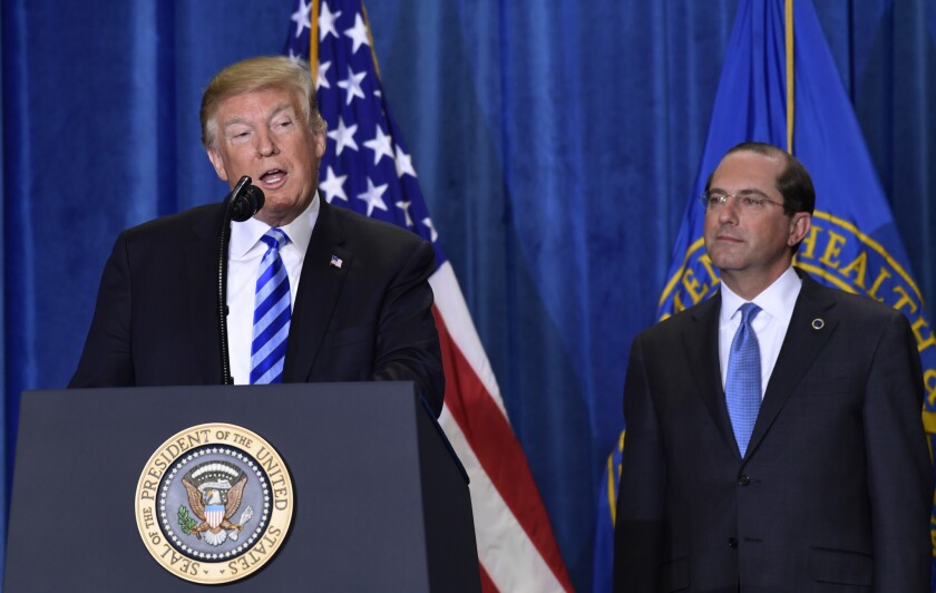 A new whistleblower complaint alleges that Health and Human Services Secretary Alex Azar, pictured with President Trump, and other top health officials ignored warnings in January and February about the need to prepare for a coronavirus outbreak.