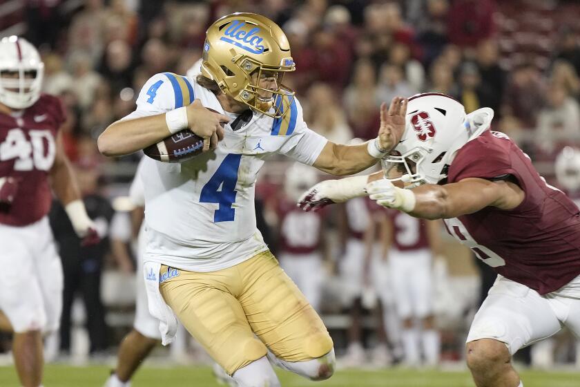 STANFORD, CALIFORNIA - OCTOBER 21: Ethan Garbers #4 of the UCLA Bruins.