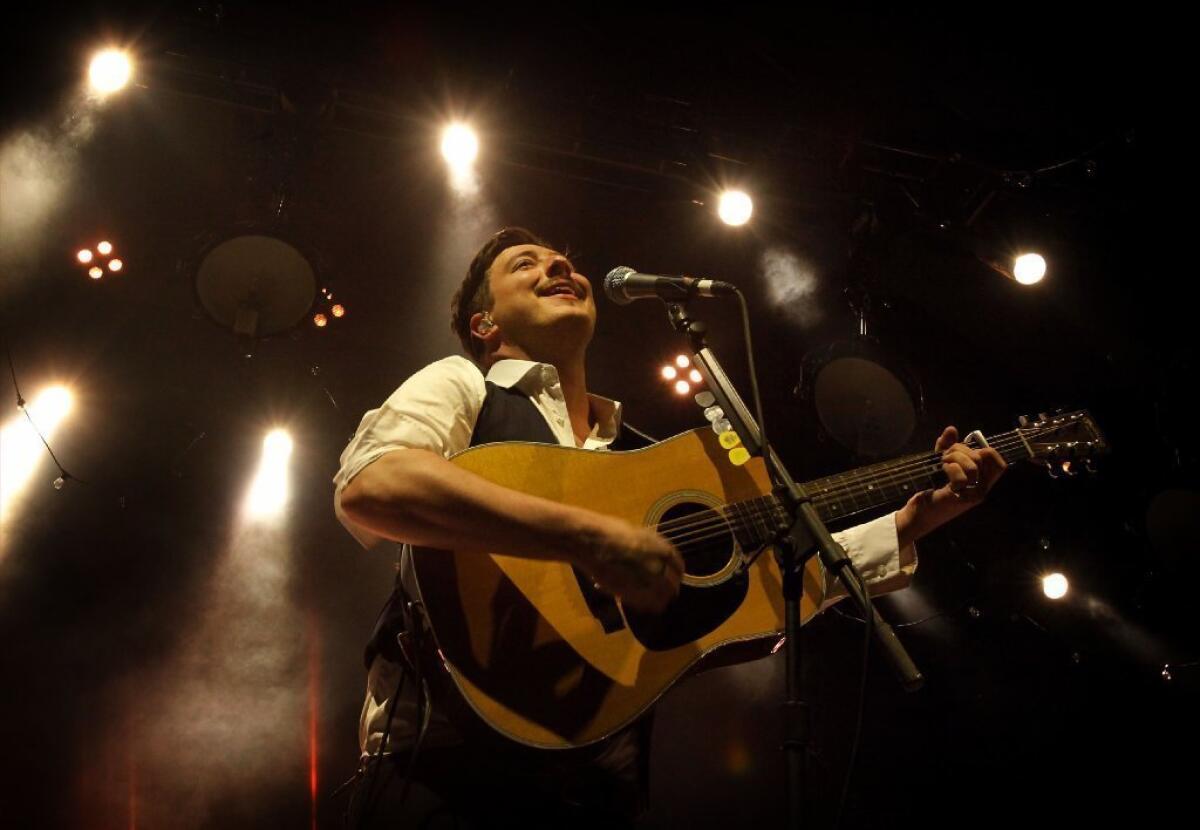 Marcus Mumford, lead singer of Mumford & Sons, performed with the band at the Hollywood Bowl to a sold-out crowd.