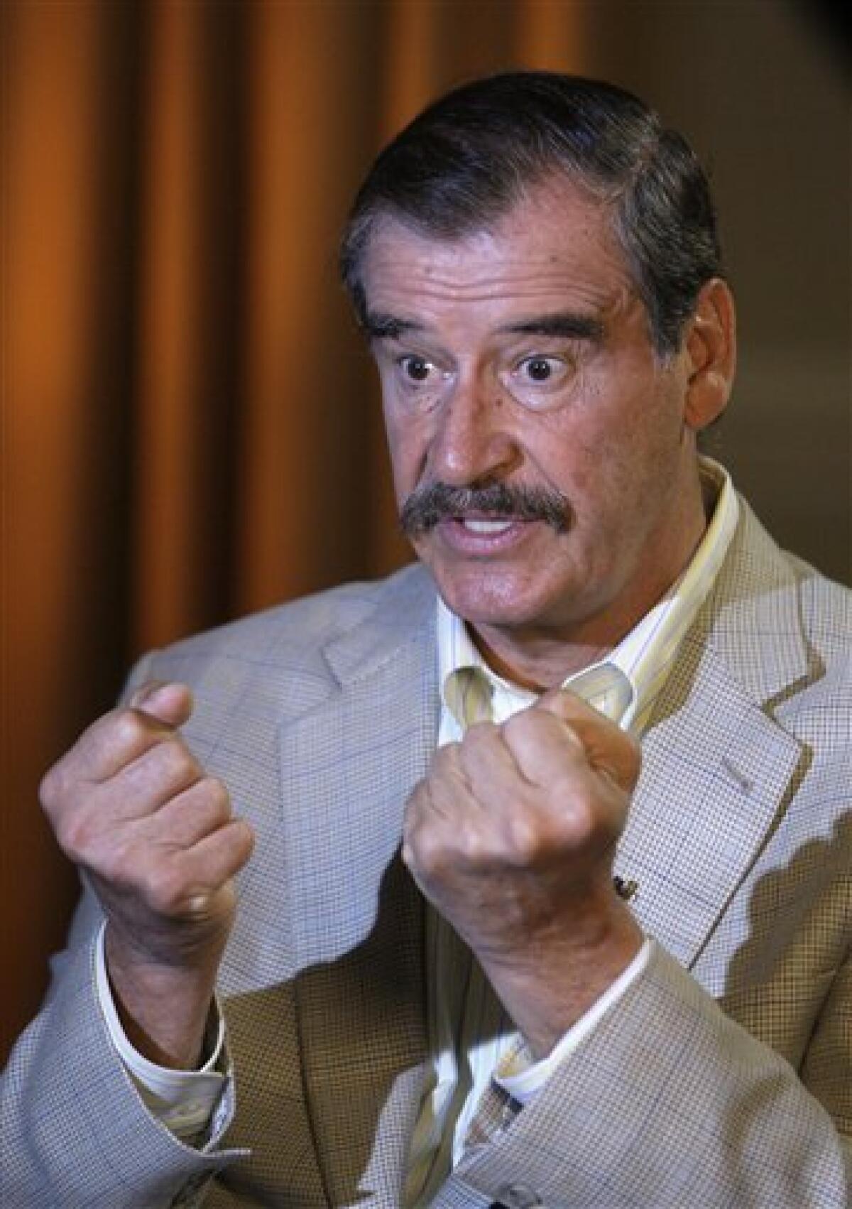 Former Mexican President Vicente Fox speaks during an interview in Kennesaw, Ga., on Tuesday, May 12, 2009. (AP Photo/John Bazemore)