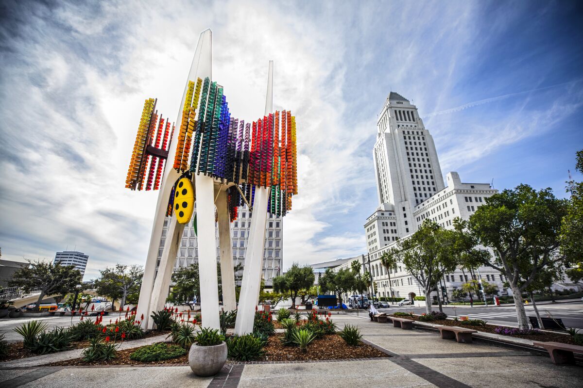 The Triforium in the shadow of Los Angeles City Hall.
