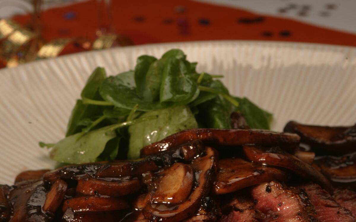 Steak au poivre with portabello sauce