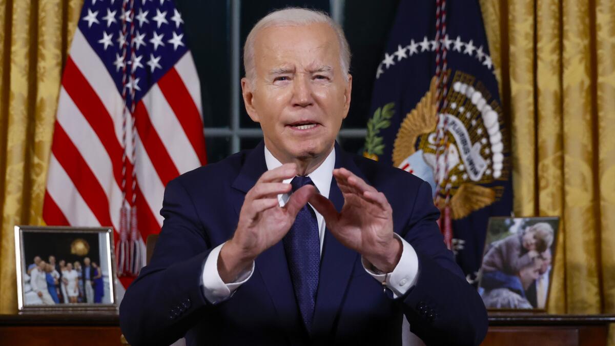 Column: Biden says the U.S. must help Israel and Ukraine succeed  — he's staking his reputation on it