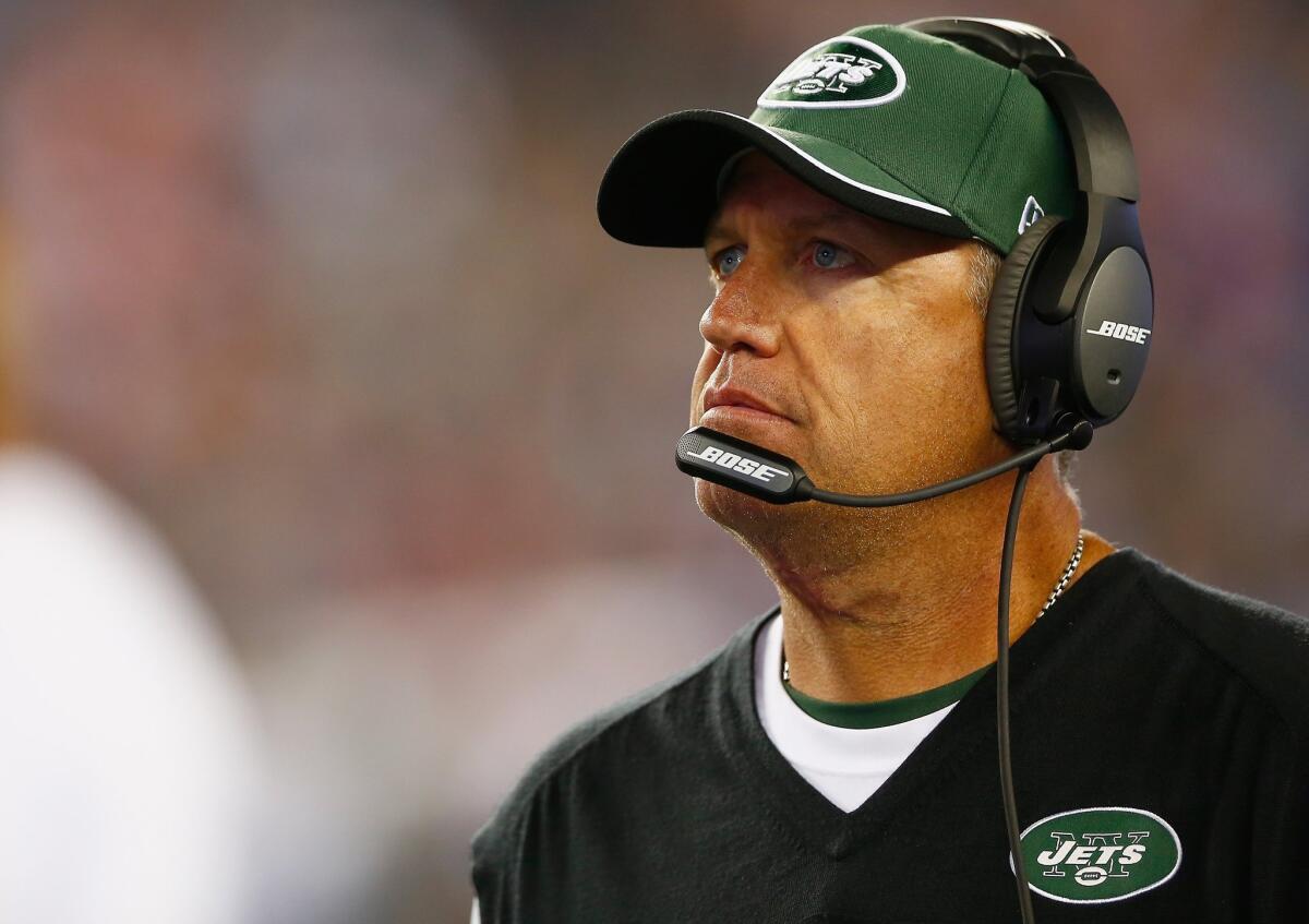 Rex Ryan looks on during an Oct. 16 game between the New York Jets and the New England in Foxboro, Mass.