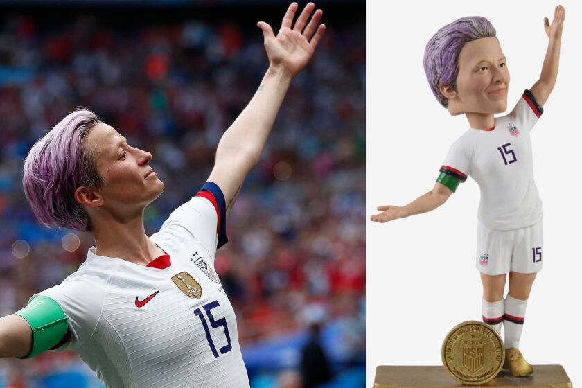 Megan Rapinoe's scoring pose from the Women's World Cup has been immortalized in bobblehead form.