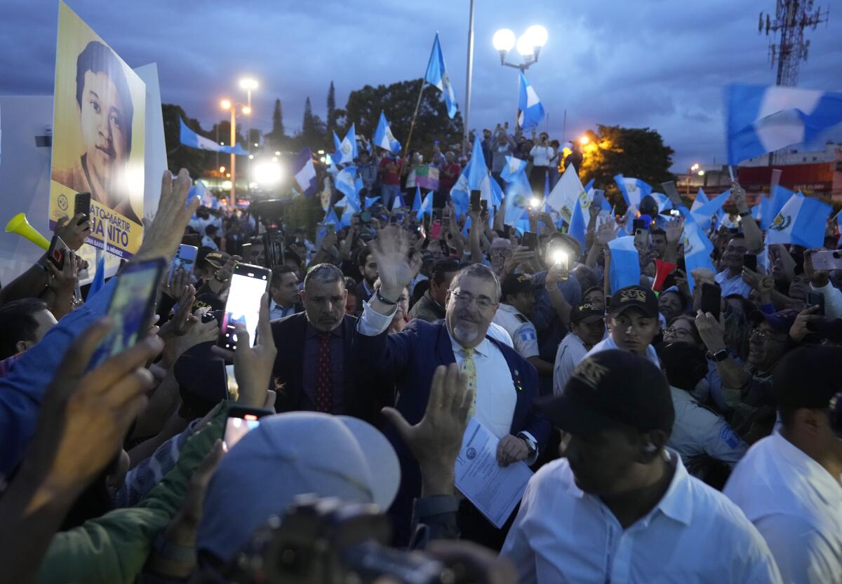 Guatemalan President-elect Bernardo Arévalo at rally by Indigenous people