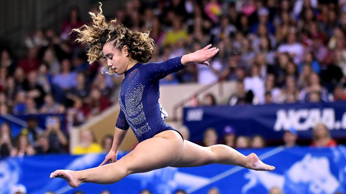 UCLA's Katelyn Ohashi competes on the floor exercise for the last time as a senior.