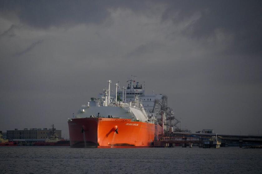 LNG tanker docked at Cheniere's Sabine Pass LNG export terminal in Cameron, Louisiana. Photographer: Callaghan O'Hare/Bloomberg