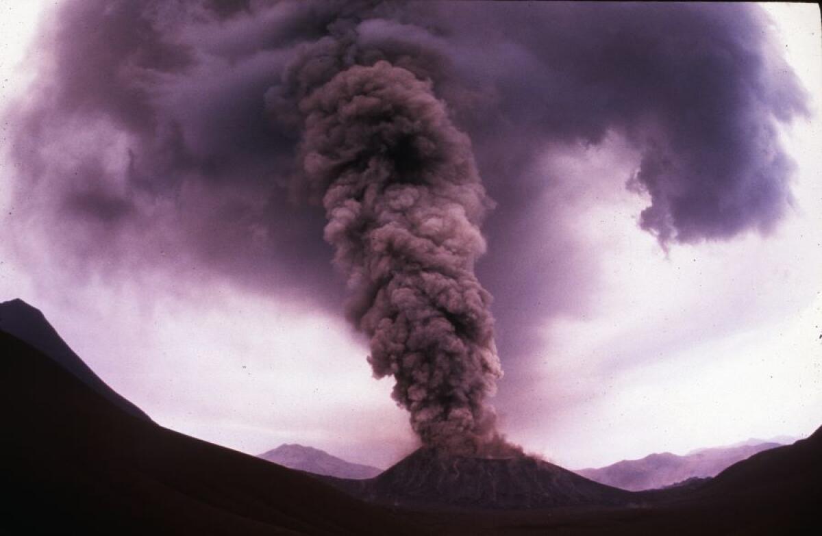 A movie still of an erupting volcano from the movie "Ring of Fire"