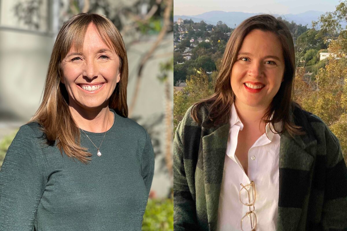 Authors Kirsten Grind (left) and Katherine Sayre, who co-wrote "Happy at Any Cost"