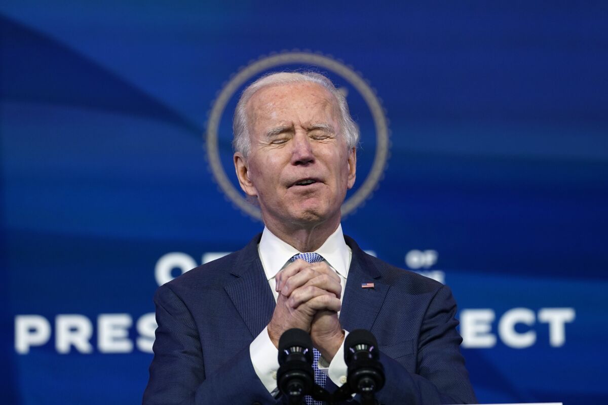 President-elect Joe Biden speaks at the Queen theater in Wilmington, Del., on Wednesday.