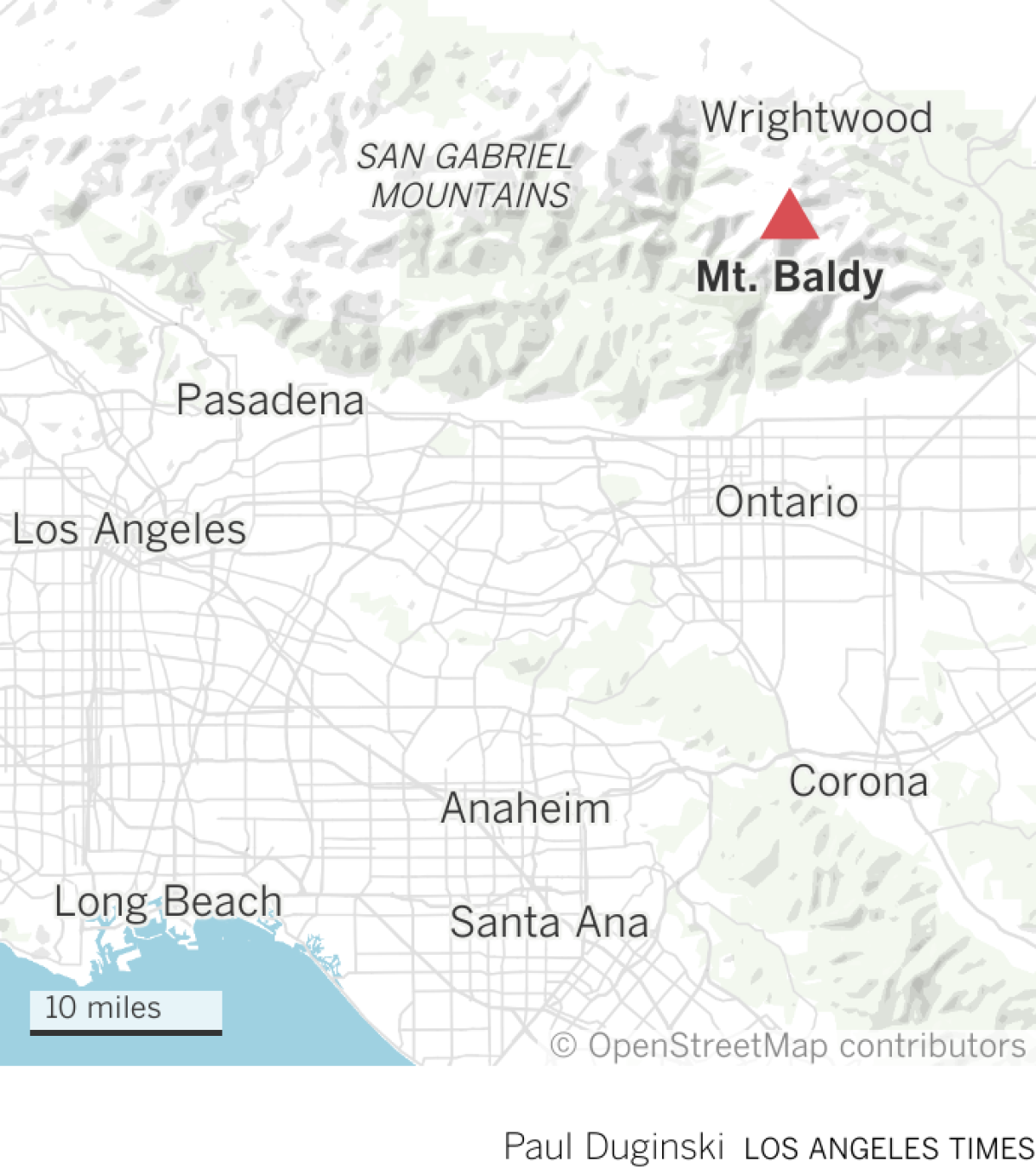 Locator map of Mt. Baldy in L.A. area.