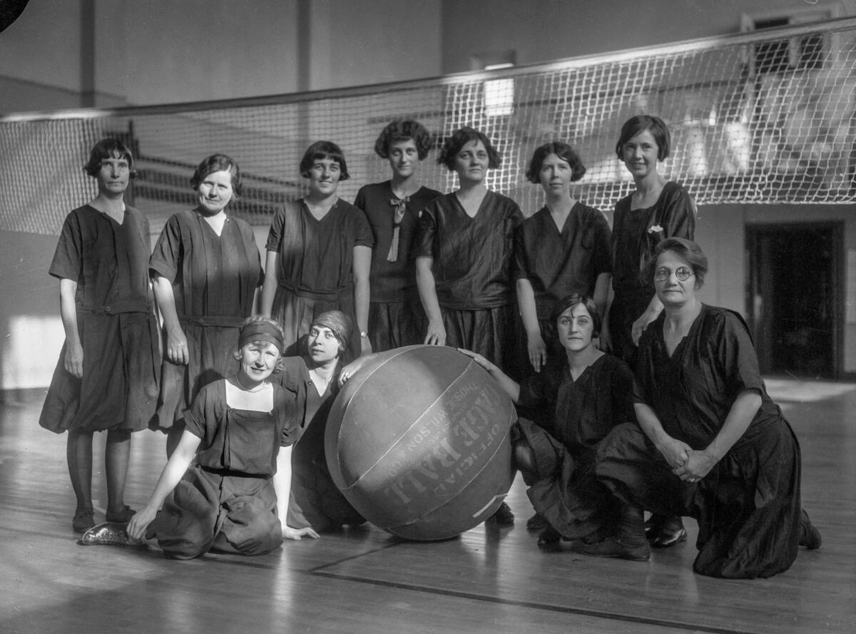 Feb. 16, 1926: A group of cage ball players at the YWCA, Los Angeles, 1926.