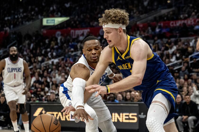 LOS ANGELES, CA - DECEMBER 14, 2023: LA Clippers guard Russell Westbrook (0) goes for the step.