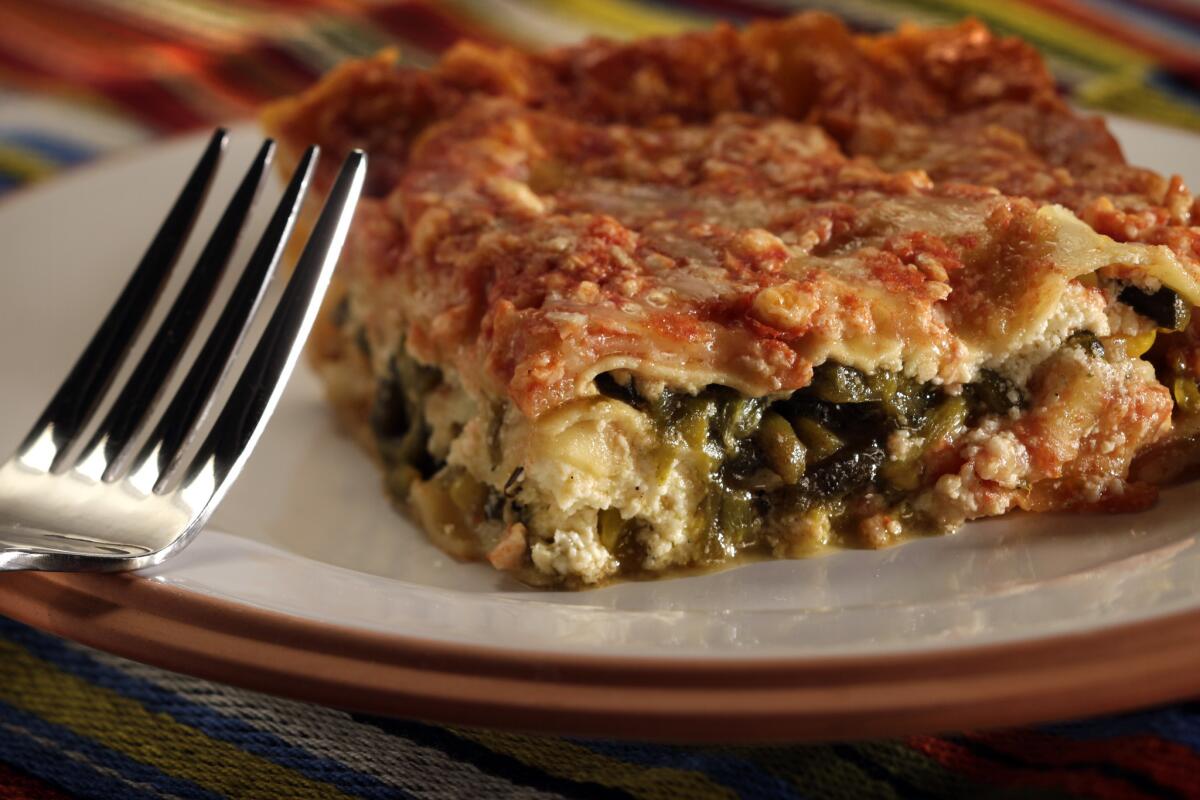 Smoky poblano chiles are a perfect substitute for meat in Mexican lasagna. The mixture of the slightly sweet, mild chiles and fresh corn lend rich depth of flavor. Recipe: Mexican lasagna