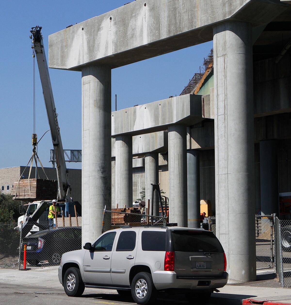 Supports for a bridge under construction at Providencia Avenue and Flower Street along the northbound Golden State (5) Freeway in Burbank are shown on Friday, Sept. 9, 2016.
