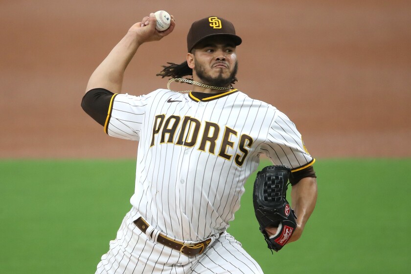Padres right-hander Dinelson Lamet delivers a pitch in September.
