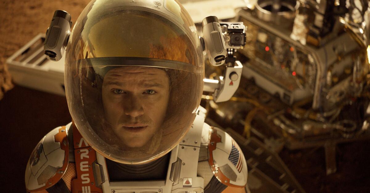 This photo released by 20th Century Fox shows Matt Damon in a scene from the film "The Martian."