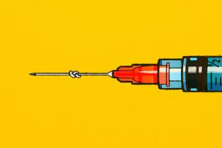 A syringe with a kinked needle against a yellow background.