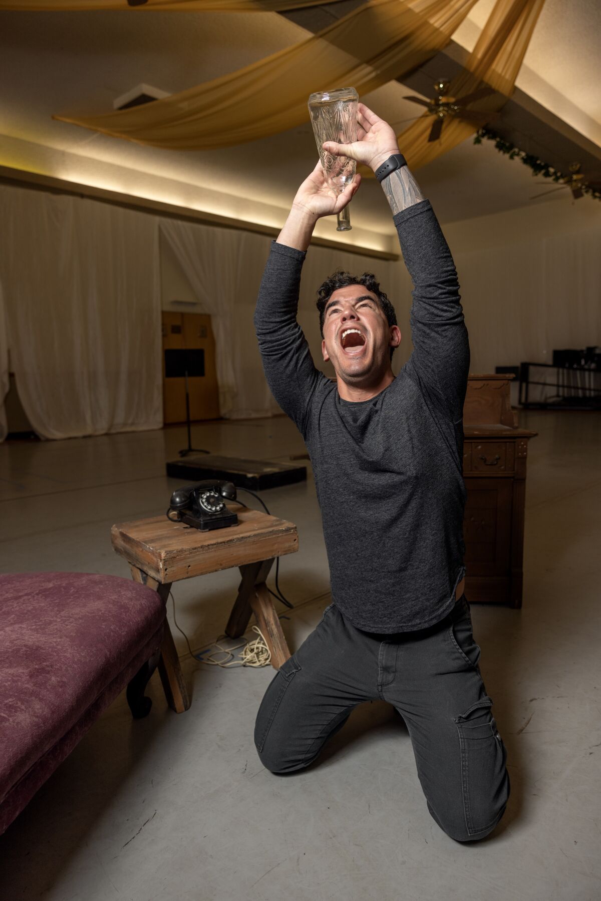 Opera singer Andres Acosta sings during a rehearsal of San Diego Opera's world premiere "Ghosts."