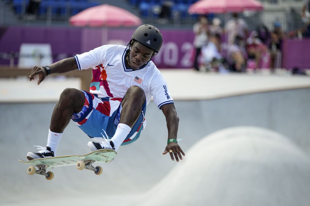 Zion Wright of the United States takes part in a men's park skateboarding.