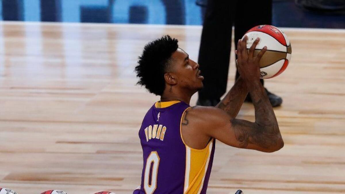 Nick Young takes a shot during the NBA All-Star Three-Point Contest on Saturday in New Orleans.