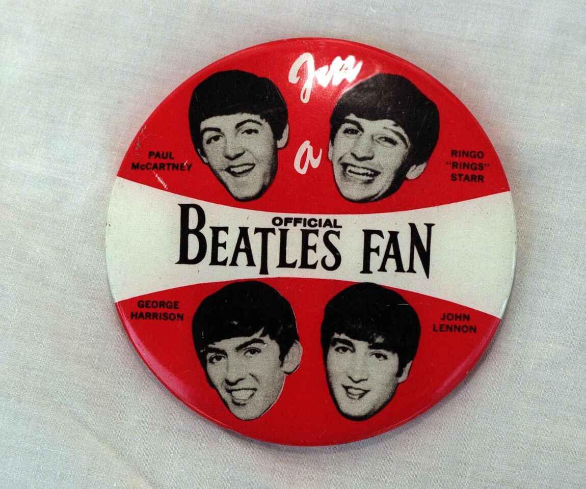 A Beatles button, part of Chris Ridges' collection of Beatle memorabilia.