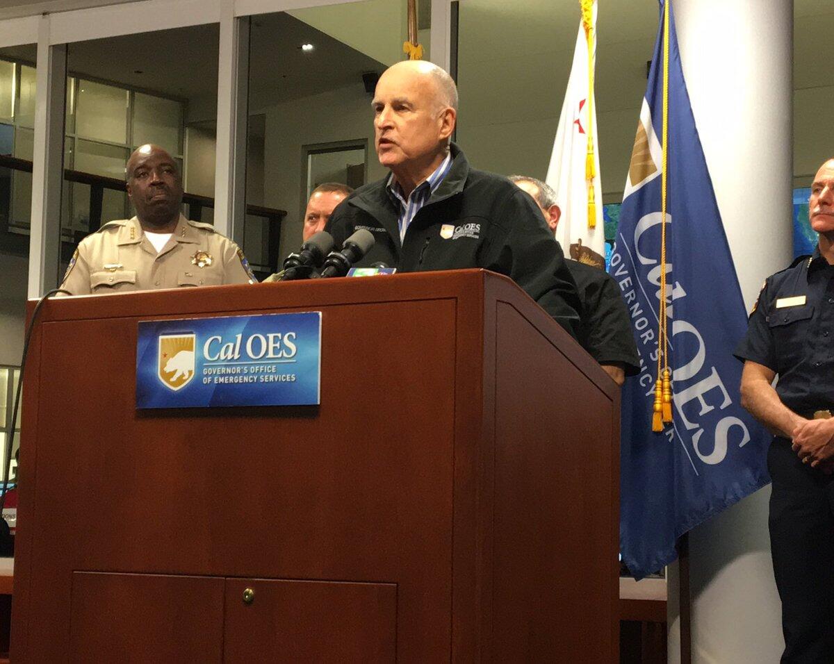 Gov. Jerry Brown at the state's emergency operations center.