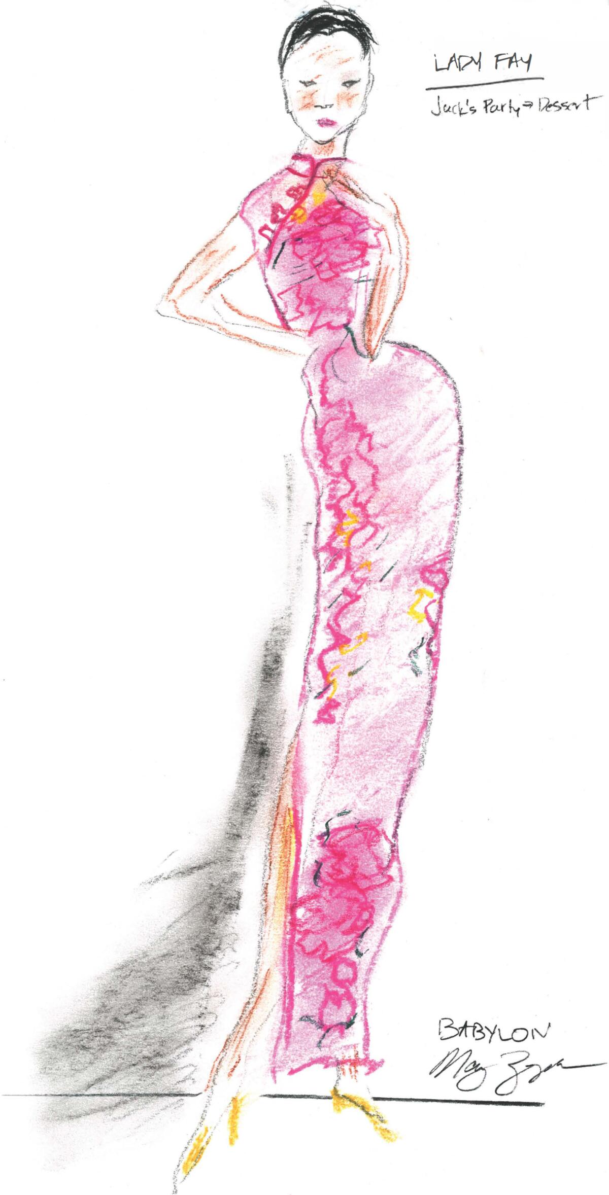 A sketch of Li Jun Li's pink dress.