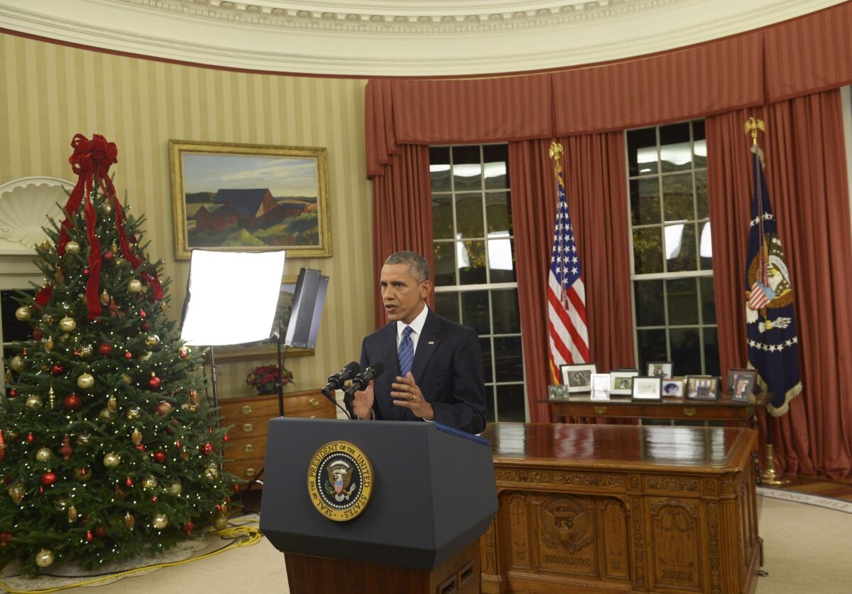 President Obama addresses the nation from the Oval Office.